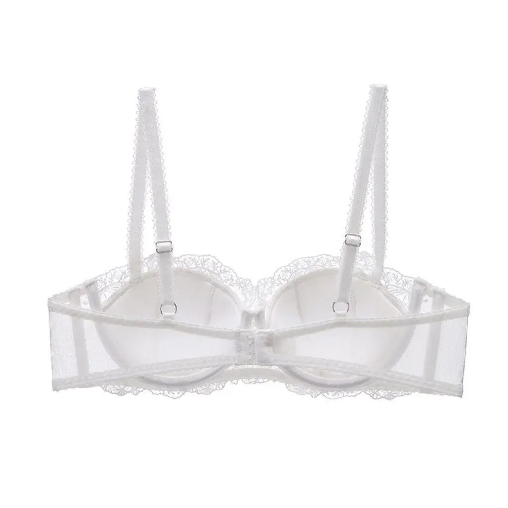Zweiteiliges Dessous-Set aus französischer bestickter Spitze, leichter, atmungsaktiver, weicher Bügel-BH mit leichter Unterstützung für kleinere Brüste