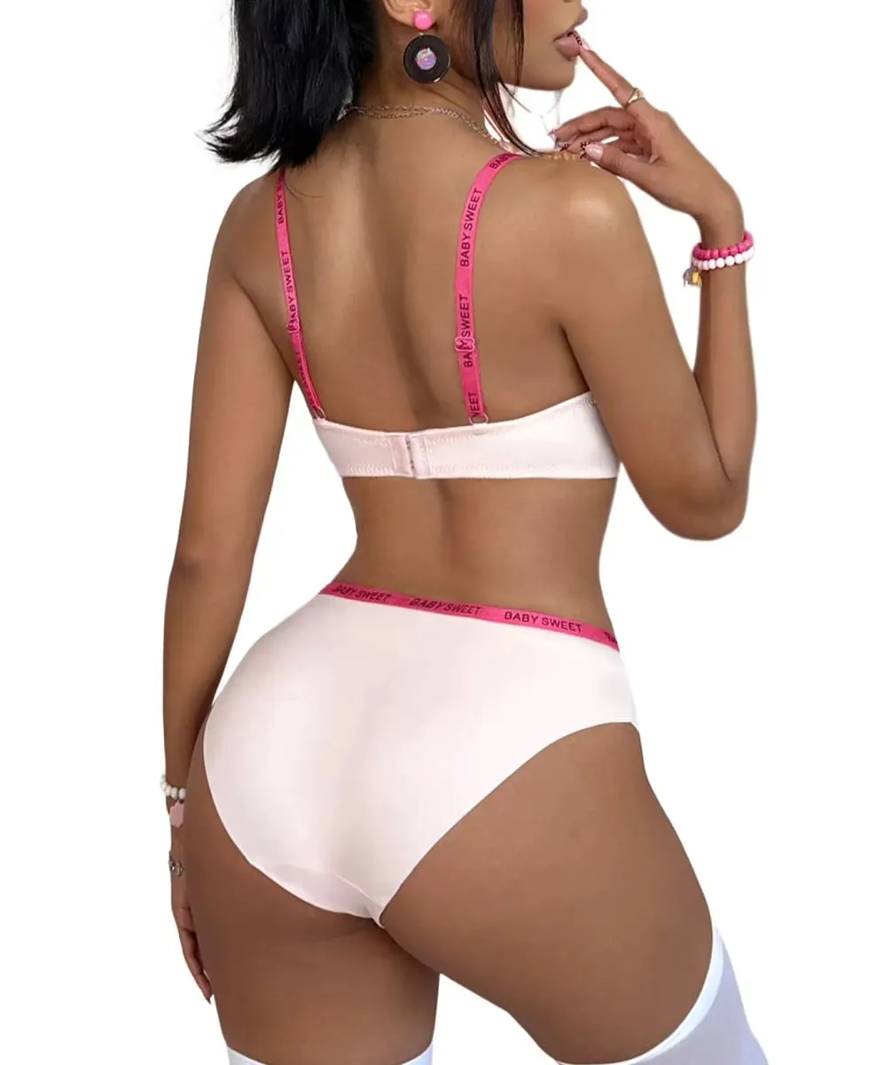 Solid Seamless Women's Underwear Set Letter Trim Push Up Bra Comfortable Underwire Support Casual Daily Lingerie Set