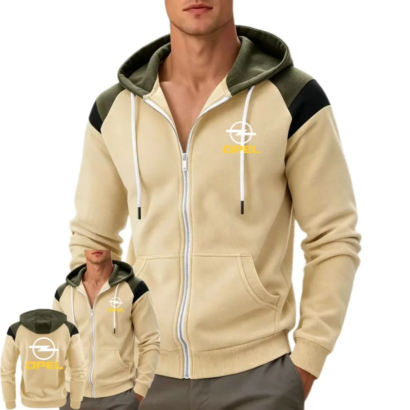 Men's OPEL Car Hoodie Jacket Windproof Fleece Hooded Sportswear Block Contrast Men's Sweatshirts Coat