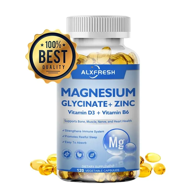 Magnézium-glicinát kapszula 500mg cinkkel D3-vitamin B6 Agymemória Fókusz Alvásnyugtató Táplálék-kiegészítő