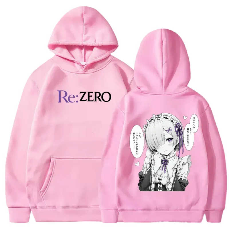 Rem Manga Re:Zero Hoodie Cetak Mode Pakaian Jalanan Harajuku Pakaian Pria Wanita Musim Gugur Lengan Panjang Kasual Pulover Bertudung Bulu