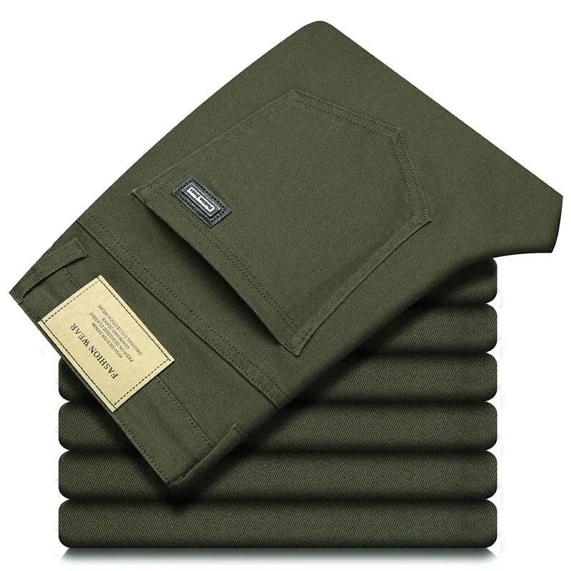 ArmyGreen Elastic Cotton Jeans Men's Spring Fashion Slim Straight Denim Pants Comfort Large Size Korean Business Casual Trousers — image 10