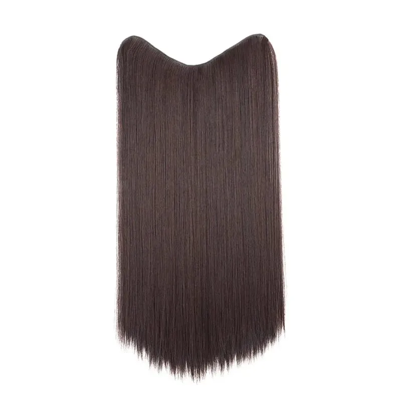 24Inch Synthetic Long Straight One Piece 4 Clips Hair Extensions Invisible Hairpiece Soft Fake Hair For Women Daily Wear