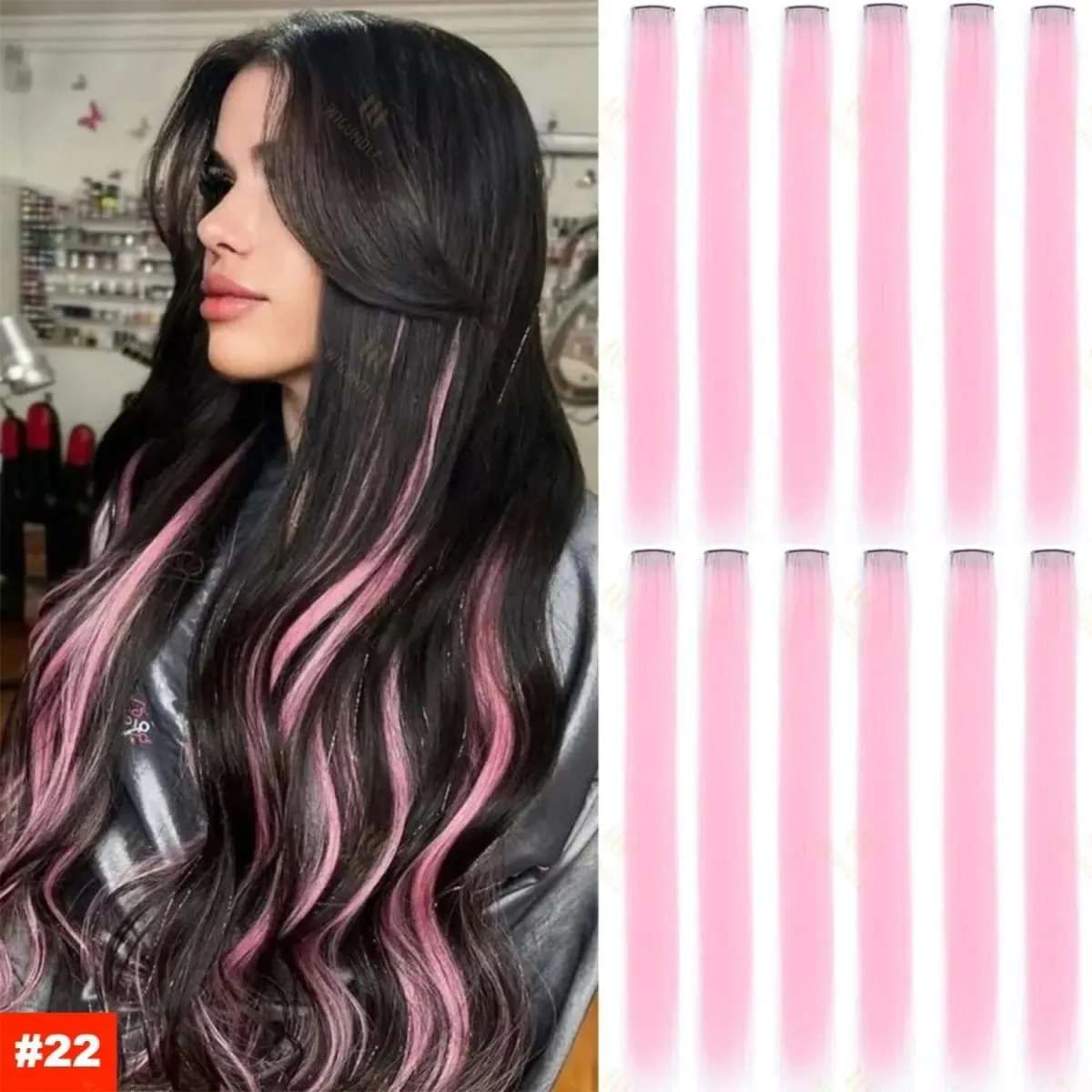 1 5 11 Pcs/lot Clip in Hair Extensions Multi-Colors Highlights Synthetic Hair 22 inch Rainbow Hairpieces for Girls Women Kids