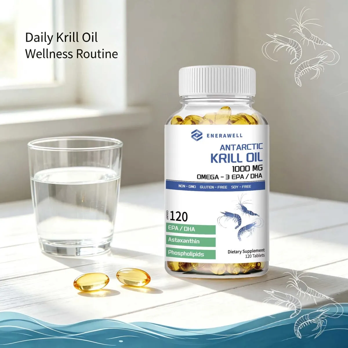 Antarctic Krill Oil 1000 mg Capsules | 3X Strength Natural Source of Omega-3 EPA DHA with Astaxanthin Supplement