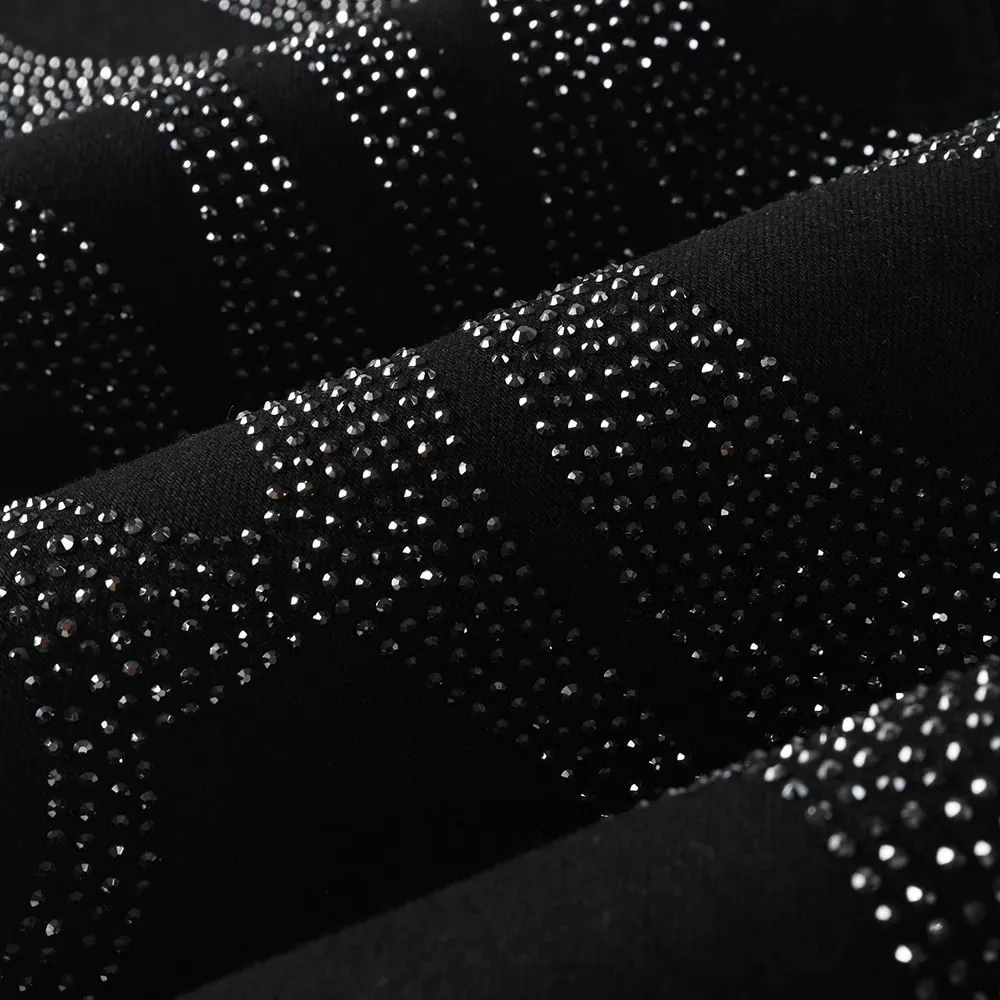 Men Crystal Denim Jeans High Quality Rhinestone Stretch Pants Streetwear Black Skinny Tapered Trousers