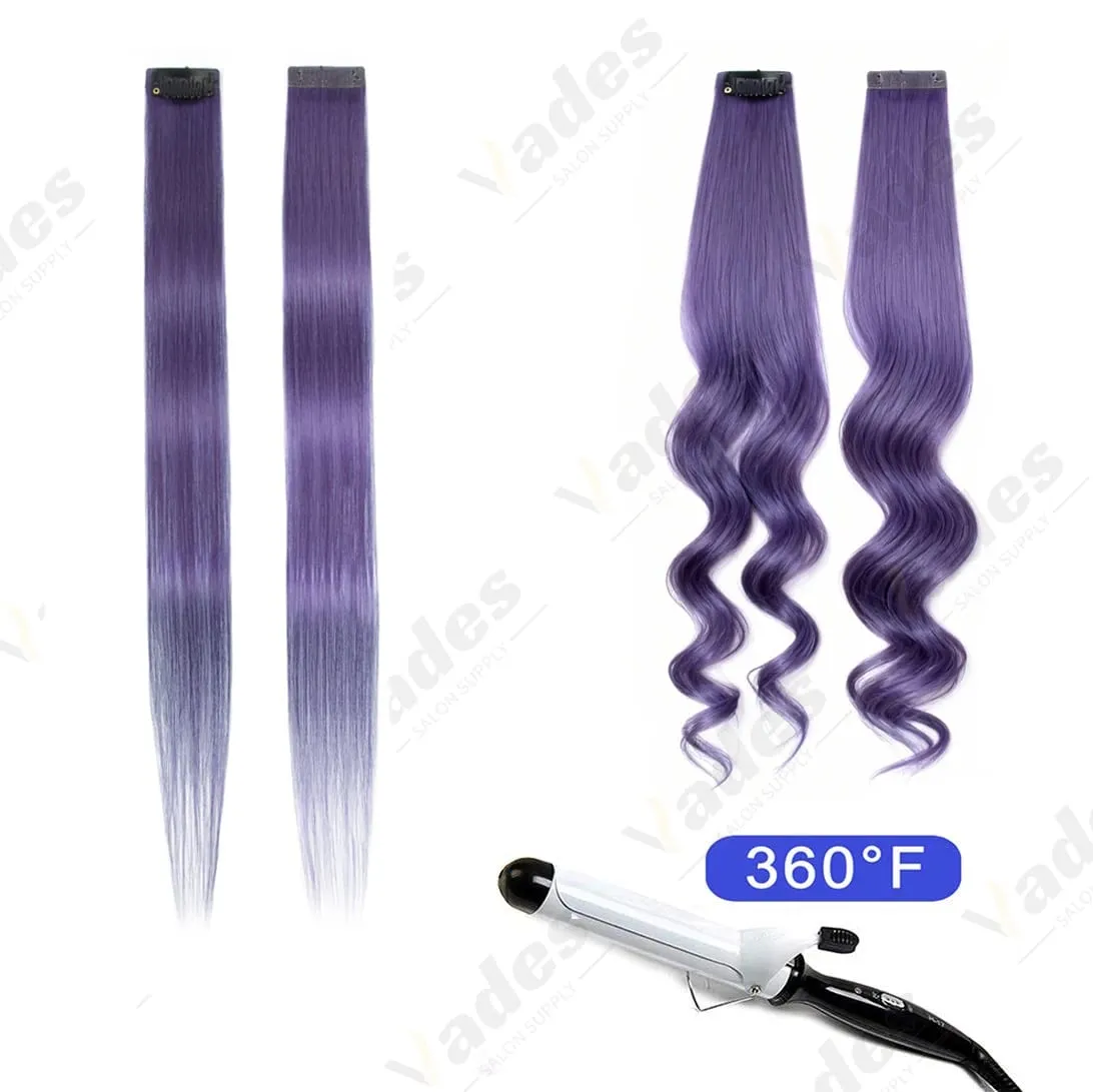 6PCS Colored Purple Hair Extensions Clip in Hair Extensions Straight Human Hairpiece for Halloween Christmas Cosplay 16Inches