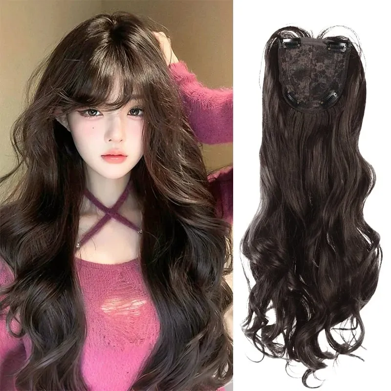 Voluminous Curly Synthetic Fiber Wig Topper – No Cap Needed BB Clips Secure Add Length & Body for Commute or Events