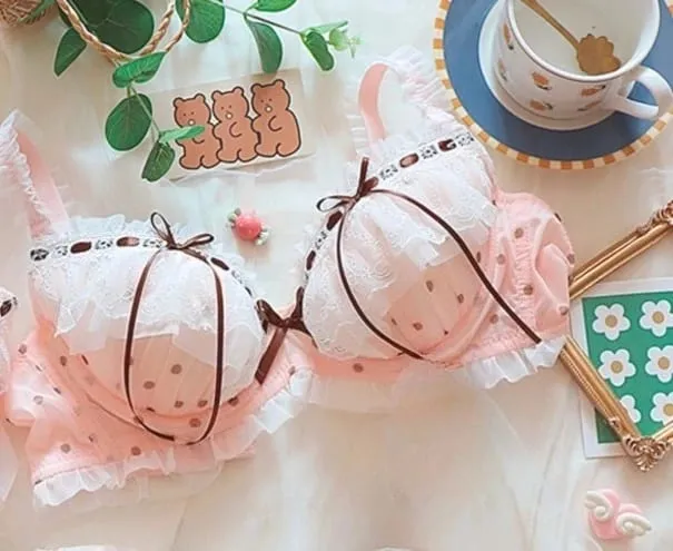 Kawaii Japanese Style Bra Set Underwired Lace Design Sweet & Sensual Look Light Push Up Support for Girls A/W Season Lingerie