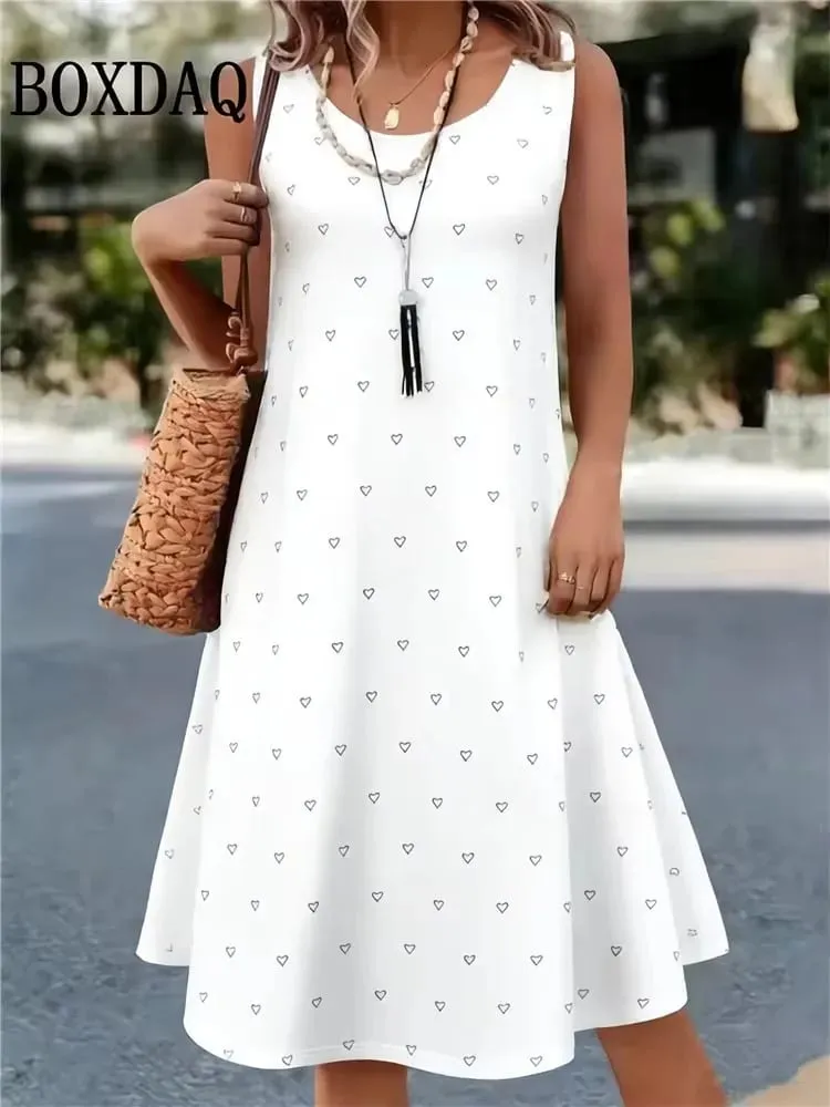 Summer Hot Sale Polka Dot Sleeveless Dress Elegant Women's Fashion 3D Print Mini Dress Casual Round Neck Loose Women's Clothing