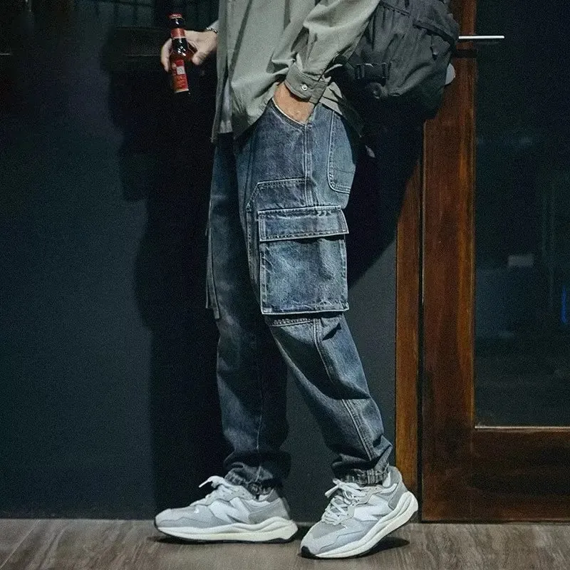 Denim Pant Men Jeans Vintage Wash Cargo Long Pants Loose High Waist Straight Trousers Pocket Y2k Streetwear Elegant Casual 2026 — image 6