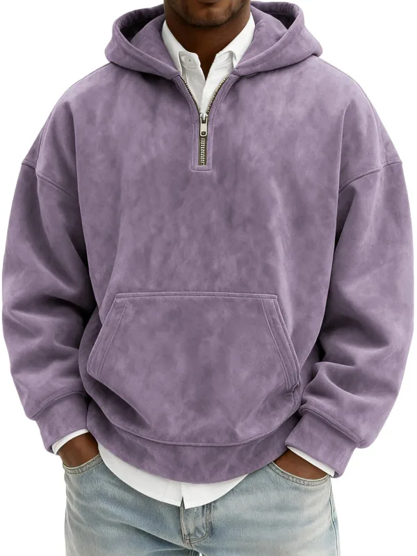 American New Fashion Men's Solid Color Half Zipper Long Sleeve Casual Trendy Daily Hooded Sweatshirts Male Hoodies Clothes Tops