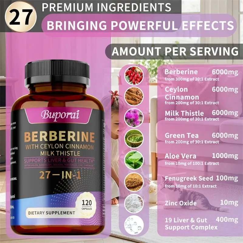 Berberine Ceylon Cinnamon Milk Thistle Supplements - Promotes Liver and Digestive Health Supports Cellular Energy and Repair