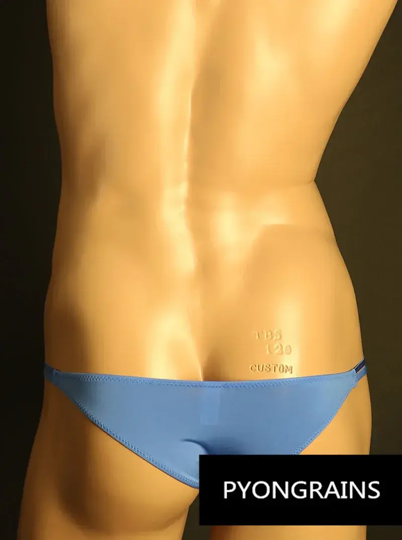 Men Adjustable Metal O-Ring Double Thin Strap Bikini Briefs Low Rise Silky Ice Silk 3D U Convex Pouch Sexy Male Underwear