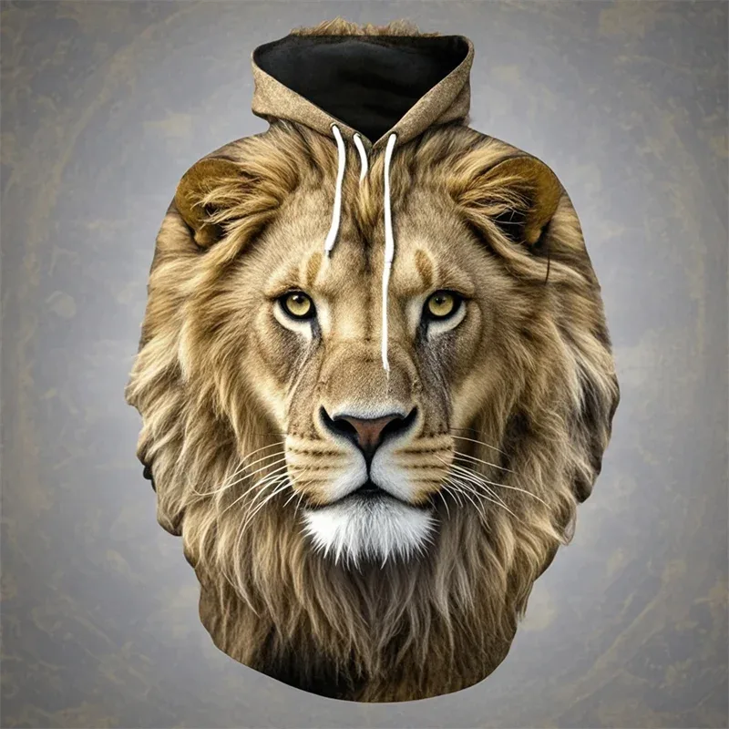 3D Lion Graphic Printed Men's Hoodie Fashion Street Hooded Sweatshirt Summer Autumn Oversized Tracksuit Pullover Casual Hoodies