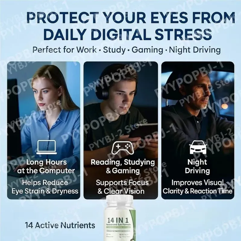 14 in 1 Eye Health Supplement 60 Capsules Contain Astaxanthin Lutein & Zeaxanthin — Relieve Daily Fatigue and Visual Comfort