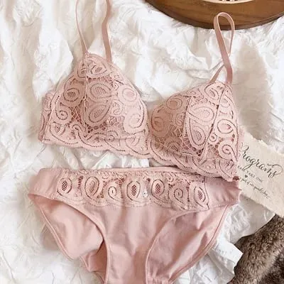 Colors Seamless Comfortable Full Lace Sleepwear Bra Sets Sexy Women Underwear Wire Free Push Up Lingerie Suits Intimates