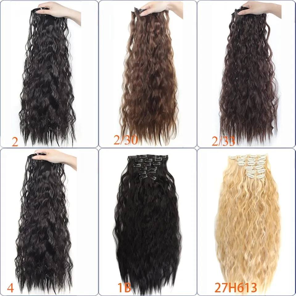 Synthetic Long Wavy Clip In Hair Extensions Hairpiece 6pcs/set For Women Brown Blonde Black Daily Party Halloween And Christmas