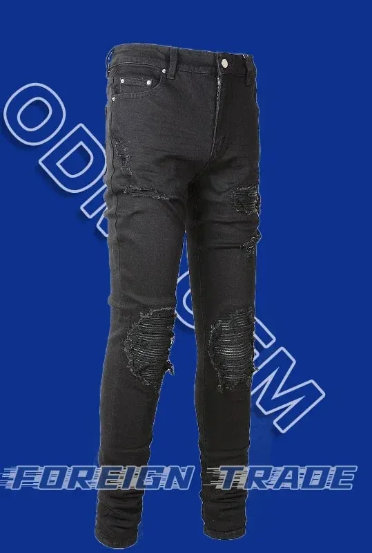 Džíny Skinny Hole pro muže Vintage Pencil Kalhoty Rovná délka ke kotníkům Seprané Zoufalé džíny 2024 Podzimní streetwear