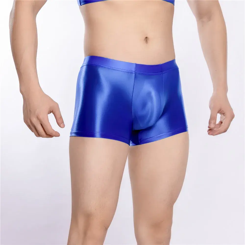 Sexy Men Hot Short Panties U Bulge Pouch Boxer Oil Shiny Glossy Smooth Lingerie Candy Color Underwear Breathable Briefs