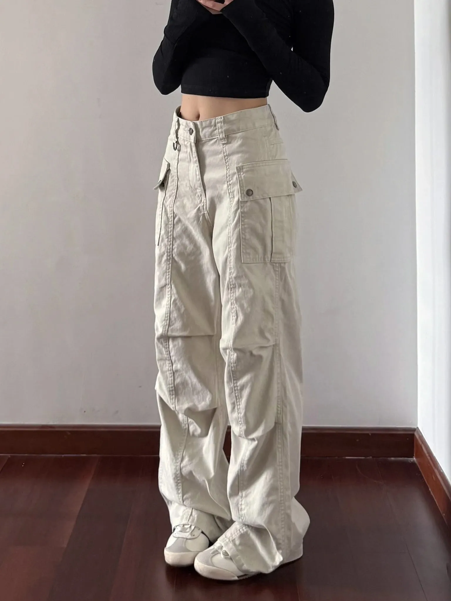 Retro American High Street Work Pants Light Beige Straight Leg Faded Casual Jeans Men Women High Waist Denim Fabric Wear Resi...