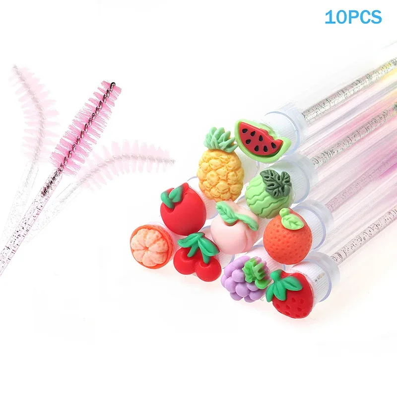 10PCS/Set Fruit Collection Mascara Brush Reusable Lash Brush Tube Spoolies Lash Extension Brushes Applicators Makeup Tools