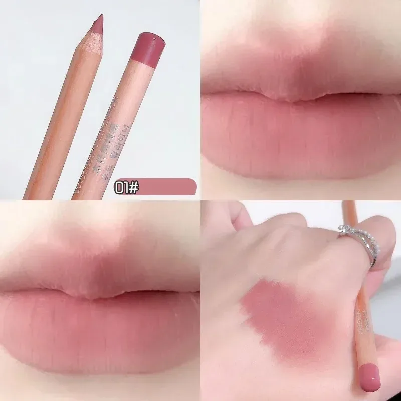Wooden Matte Lip Liner Pencil Long Lasting Waterproof Nude Low Saturation Lip Pencil Natural Contour Lip Makeup for Beginners