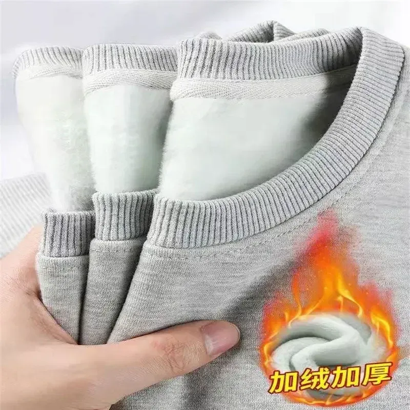 Sudadera gruesa de felpa de algodón de 600G, suéter fino de felpa pesado, suéter de cuello redondo sólido, suéter cálido para otoño e invierno