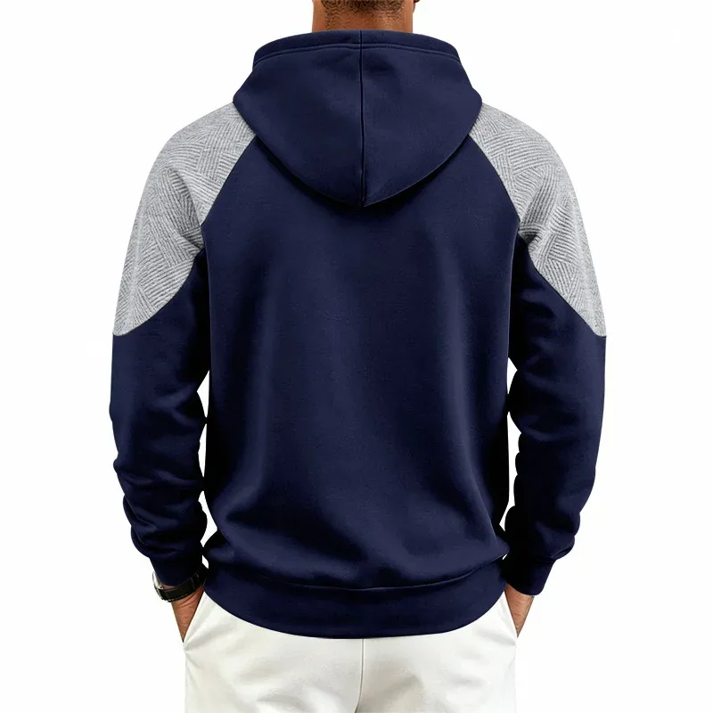 Men Patchwork Color Block Pullover Hoodie Drawstring Kangaroo Pocket Long Sleeve Loose Sweatshirt Autumn Winter Streetwear Tops