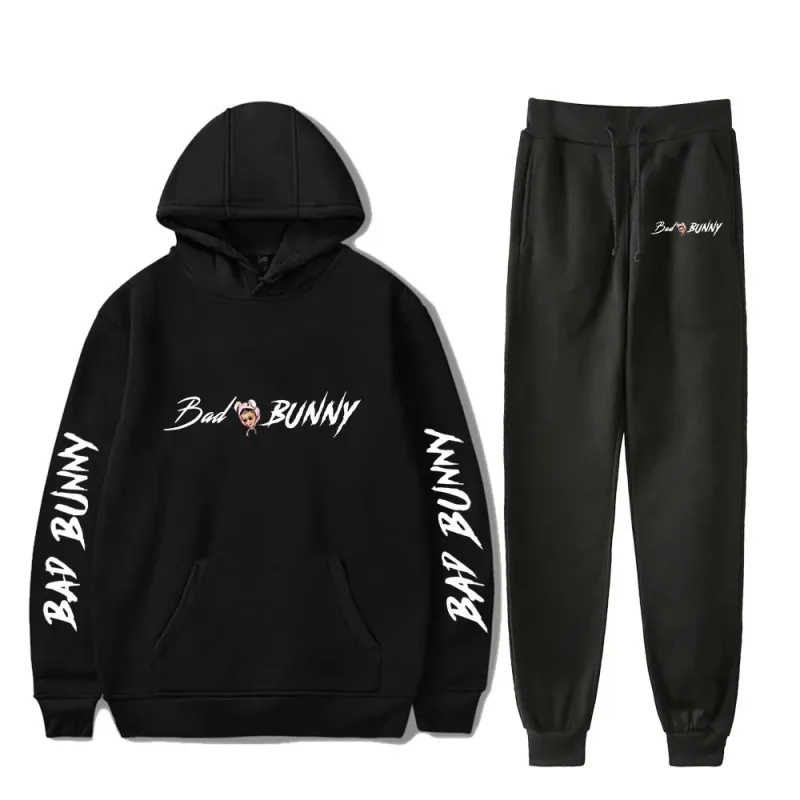 Harajuku Comfortable Funny bad bunny Print Sweatshirt Sweatpants Suit Men/Women Hoodies+ Trousers Suit Cute 2 Piece Set Clothes