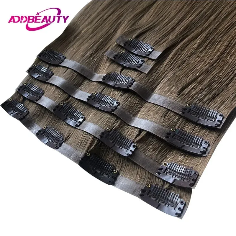 Clip-in and Tape-in Hair Extensions Straight Clips in Human Hair Extension 6pcs Clip in PU Virgin Hair Extensions Human Hair 613