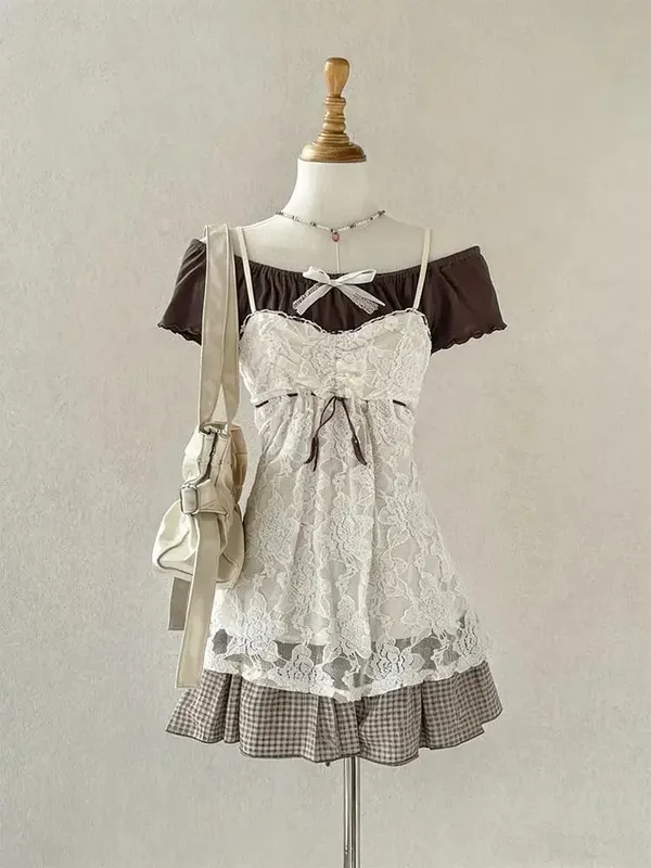 Gothic Retro Sweet Bud Mini Dress Women Harajuku Y2k Strap Dress Y2K Aesthetic Club Party Fashion Outfits