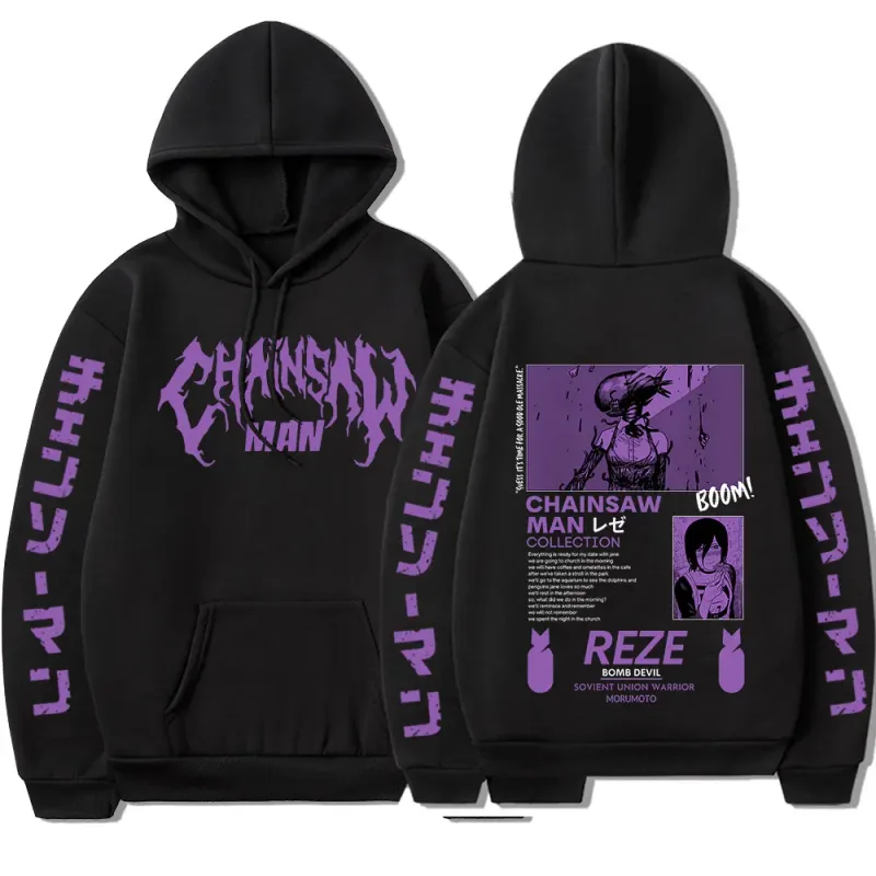 Anime Chainsaw Man Reze Harajuku Manga Graphic Hoodies Vintage Oversized Hooded Long Sleeves Cotton Hoodie Men Women Clothes