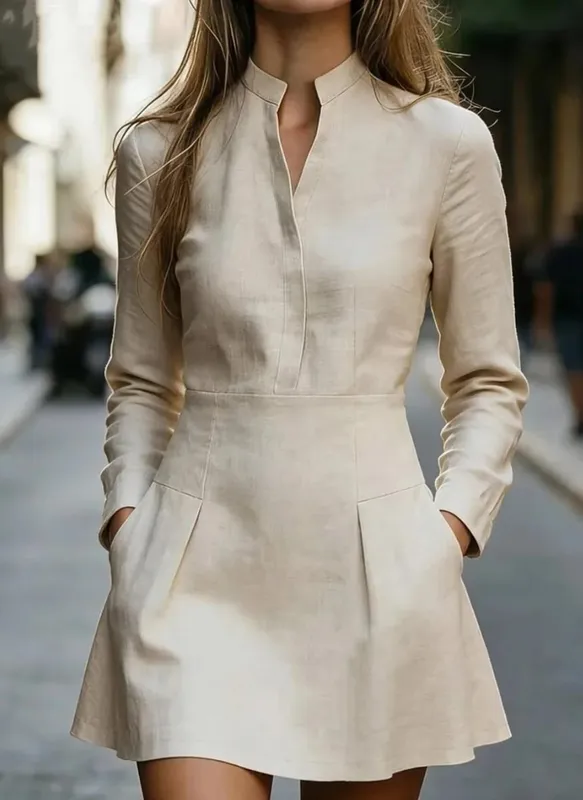 2026 Autumn Spring New Women's Mini Dresses Elegant Deep V-Neck Dress Temperament Commuting Female Fashion Slimming Dress