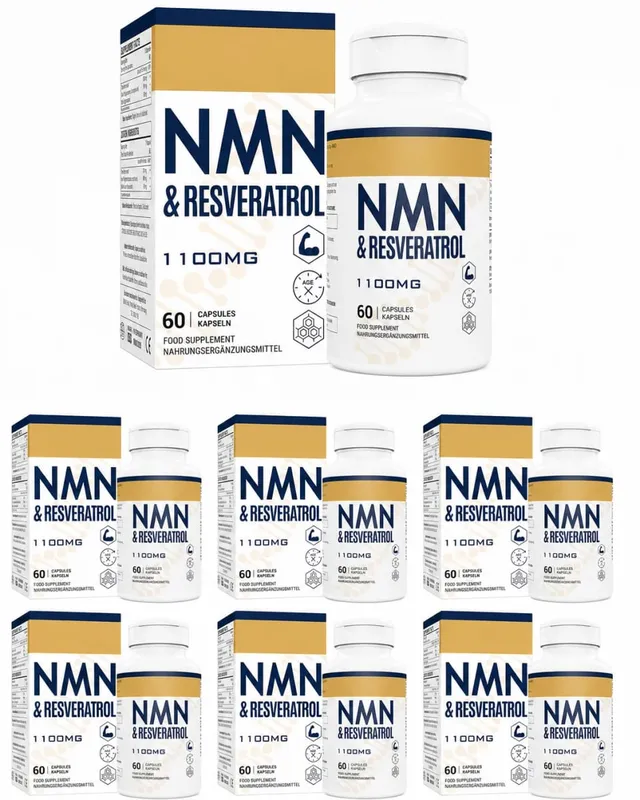 NMN+Resveratrol 60 Capsules Powerful Antioxidant Supplement for Heart Health & Anti-Aging Enhanced with Black Pepper Extract