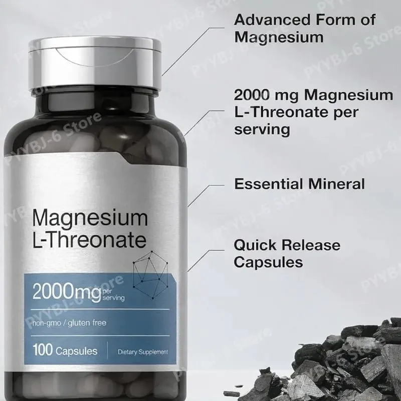 Magnesium L-Threonate2000mg 144mg Elemental Magnesium 100Capsules Non-GMO Gluten Free Supplement for Adults Supports Bone Health