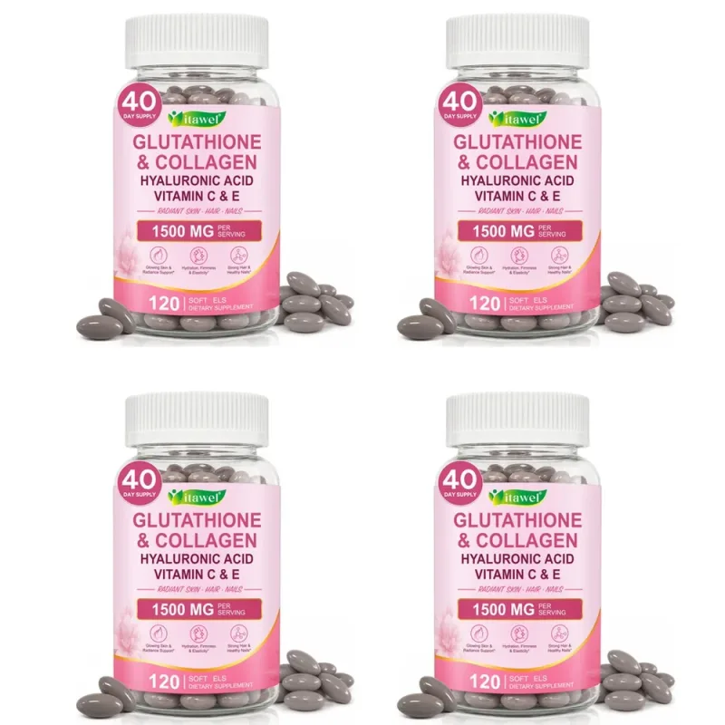 Itawel Collagen Glutathione Softgels Hyaluronic Acid Vitamins C E Para sa Balat Mga Kuko ng Buhok na Suporta sa Pang-adulto at Kagandahan 120 Bilang
