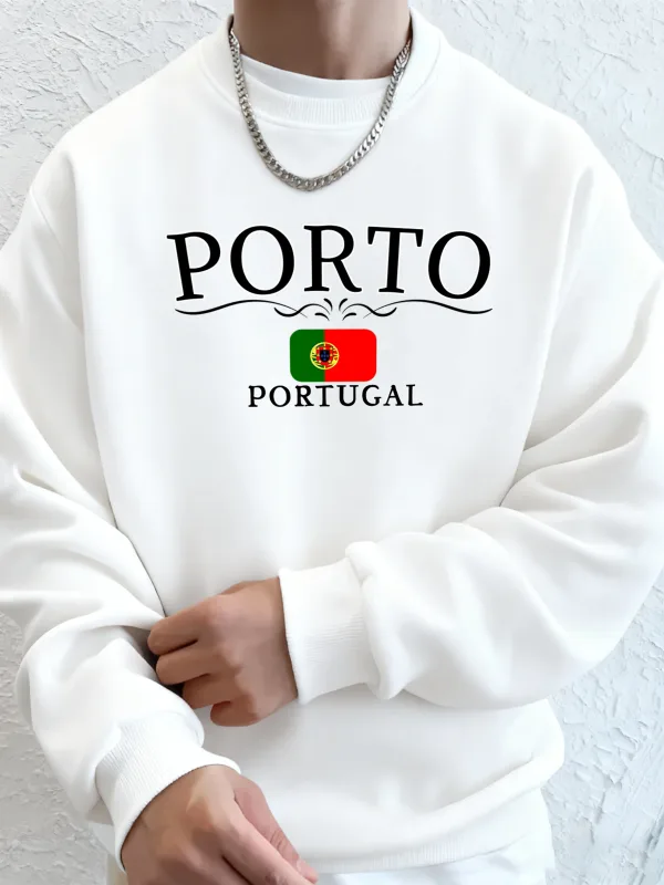Porto Portugal Letter And Flag Print Clothes Unisex Warm Casual Hoody Street Sports Sportswear Fleece Thicken Streetwear Man
