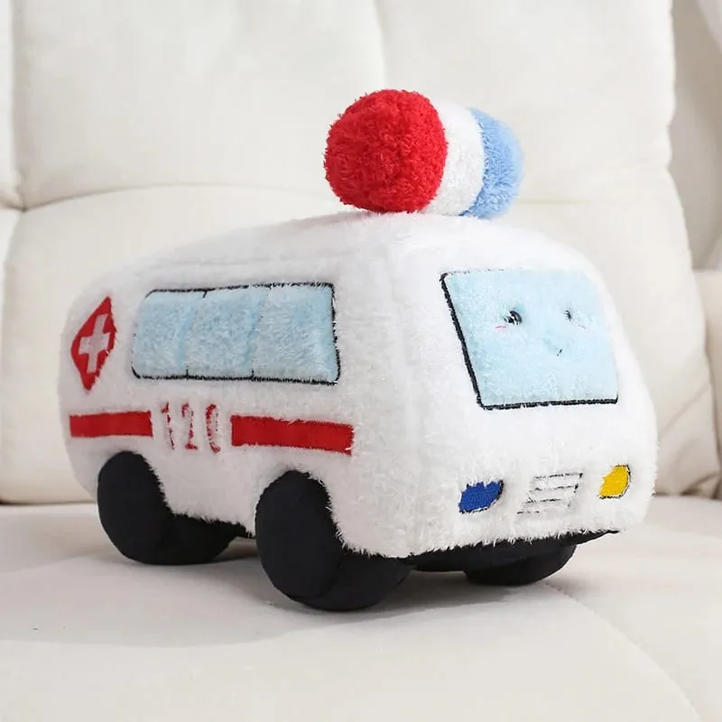 Cute Cartoon Fire Truck Ambulance Taxi Train Plush Pillow Stuffed Soft Plush Toys Funny Police Cars Tanks Planes Plushie Doll