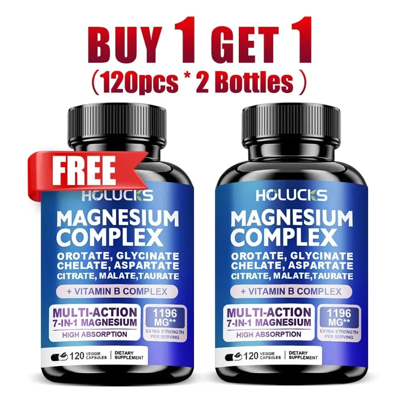 Buy 1 Get 1 Free! Magnesium Complex Supplement with Vitamin B6 & Vitamin C for Sleep Stress Relief & Muscle Strong Nerves