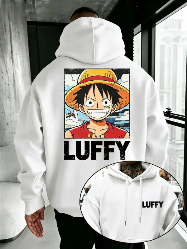 Sudadera con capucha de anime de una pieza, sudadera holgada con estampado frontal y trasero de personaje de dibujos animados de Luffy vintage para entusiastas del manga