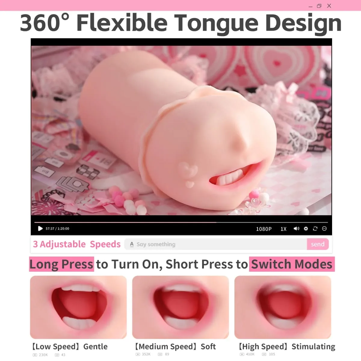 YUU Tongue Twining Mouth Male Masturbator Real Blowjob Oral 10 Rotation Vibration Sex Toys for Men Mouth with Soft Teeth Lick — image 3
