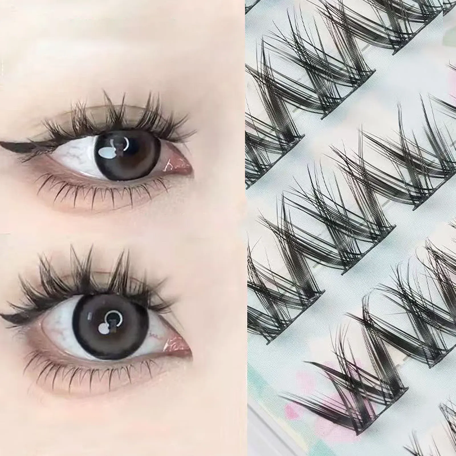 Light Matte Fiber W-Shape Fluffy Cluster Lashes 10 Rows 60 Uncut Clusters Natural DIY Anime Eye Makeup Lashes for Daily Office