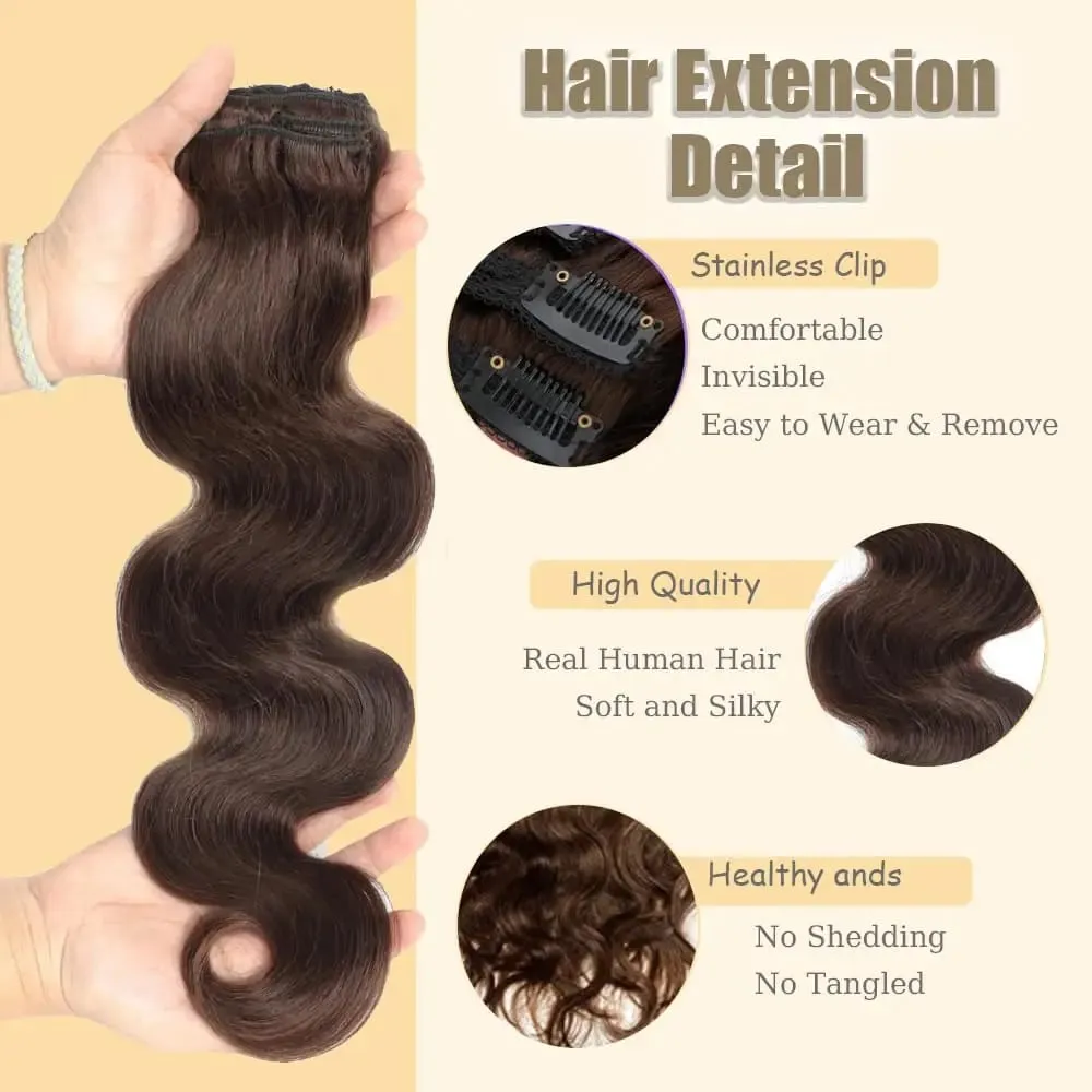 #4 Body Wave Clip In Hair Extensions 100% Real Human Hair Chocolate Brown Clip In Human Hair Extensions 120g/8pcs For Woman