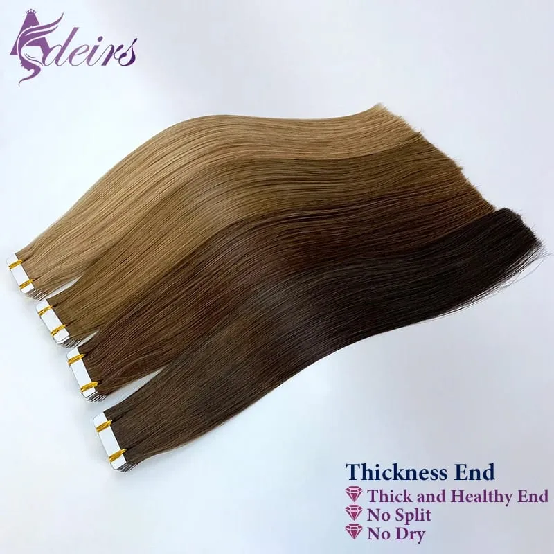 Fita em extensões de cabelo remy cabelo humano em linha reta 100% real natural fita de cabelo invisível macio 16 "-24" preto marrom loiro