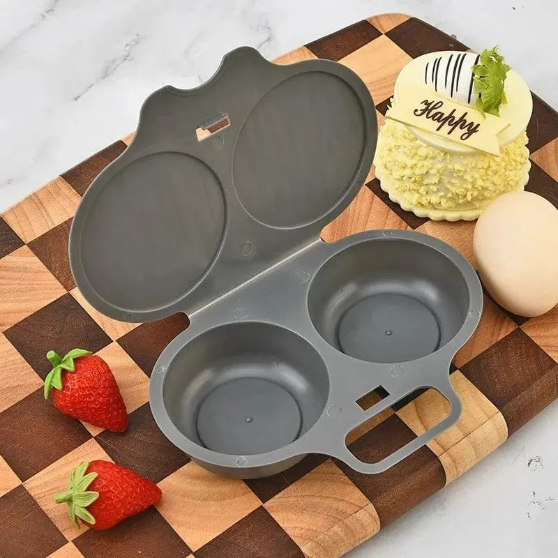 Pengukus Gelombang Mikro Dua Rongga Periuk Telur Penggoreng Plastik gred Makanan Acuan Pengukus Telur Aksesori Dapur Perkakas Dapur