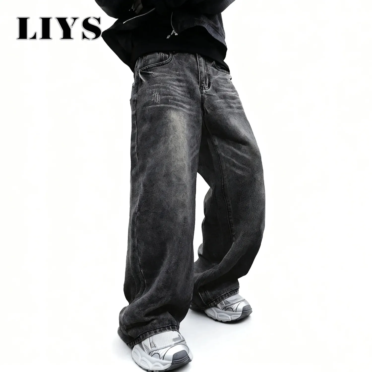 Men's Women's Retro Gray Ultra Baggy Wide-Leg Jeans Four Seasons Casual Oversized Loose Straight-Leg Denim Pants Unisex