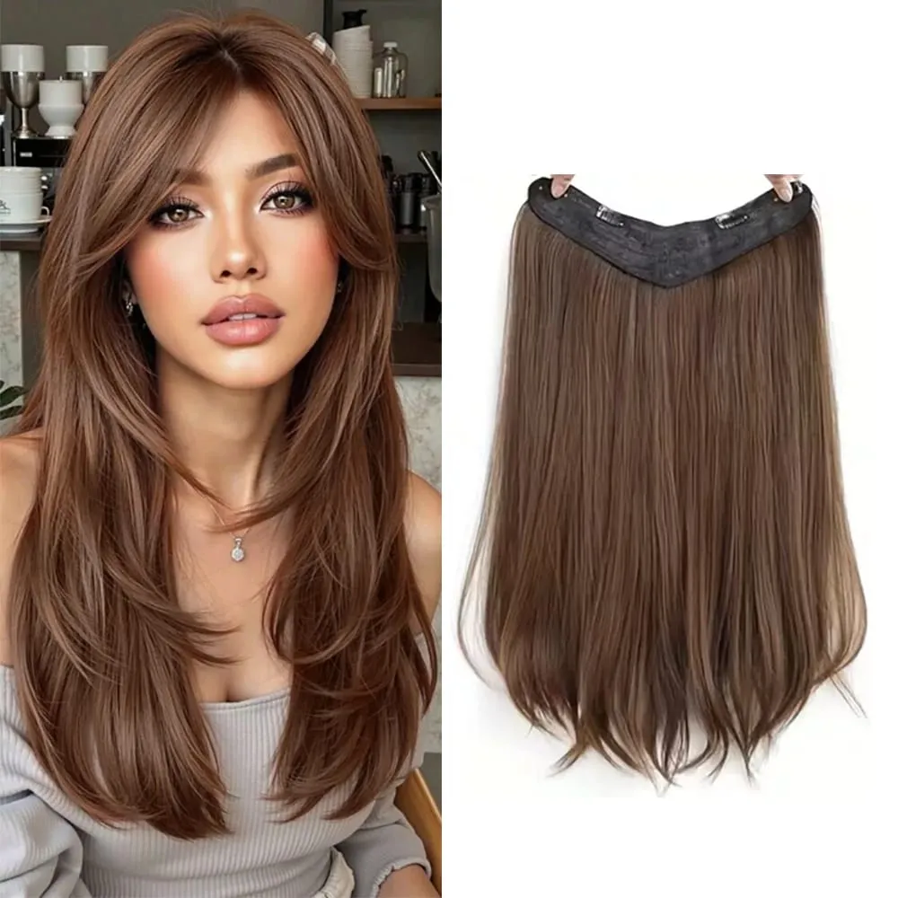 18inch V-shaped clip in hair extension layered hair extension adds volume.made of synthetic fiber for women