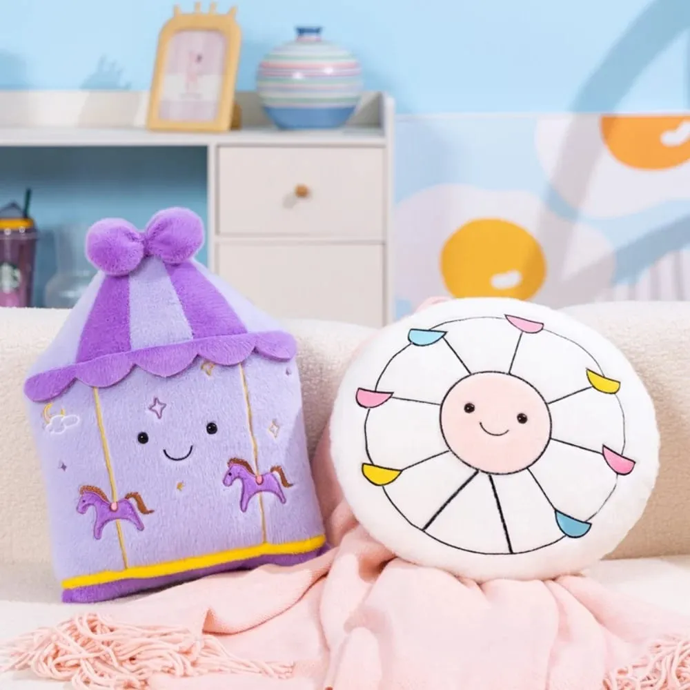 Cute Amusement Park Themed Plush Toy Fluffy Carousel Ferris Wheel Shaped Throw Pillow Sofa Cushion Home Decor