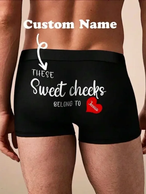 Custom Name Boxers for Men Personalized Cotton Boxer Briefs with Name on Back Gift for Him Husband Boyfriend Birthday Valentine